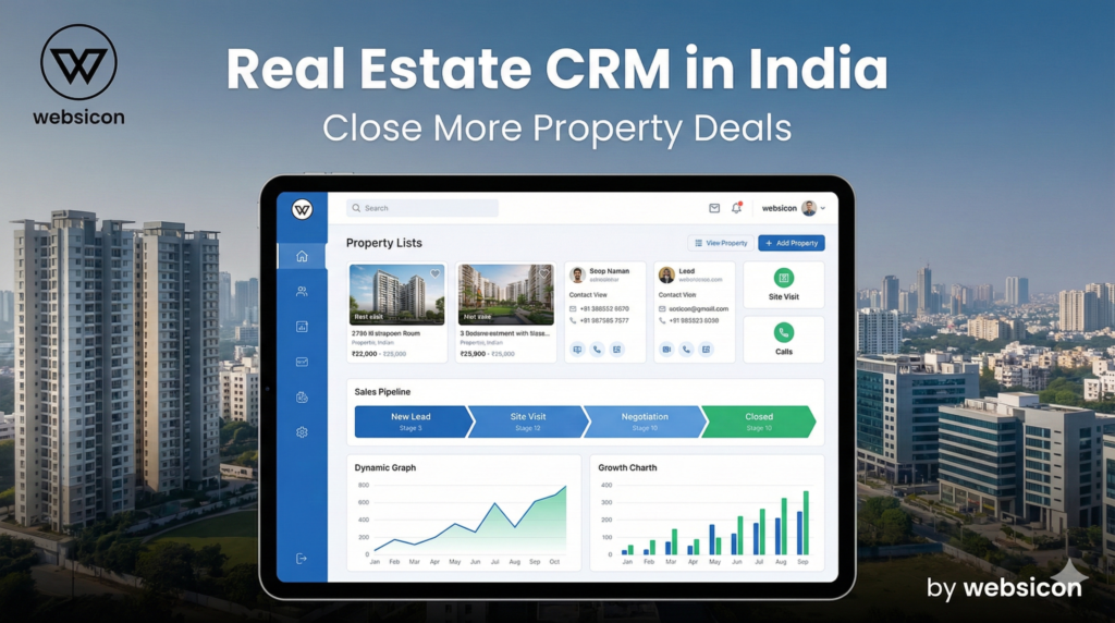 Real Estate CRM dashboard showing property leads and sales management in India